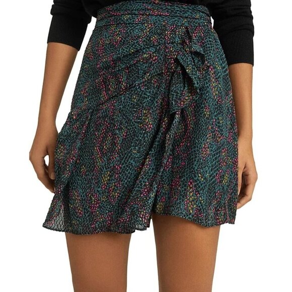 Reiss Skyla Snake Print Chiffon Mini Skirt Green Womens Size 6 - Picture 5 of 10